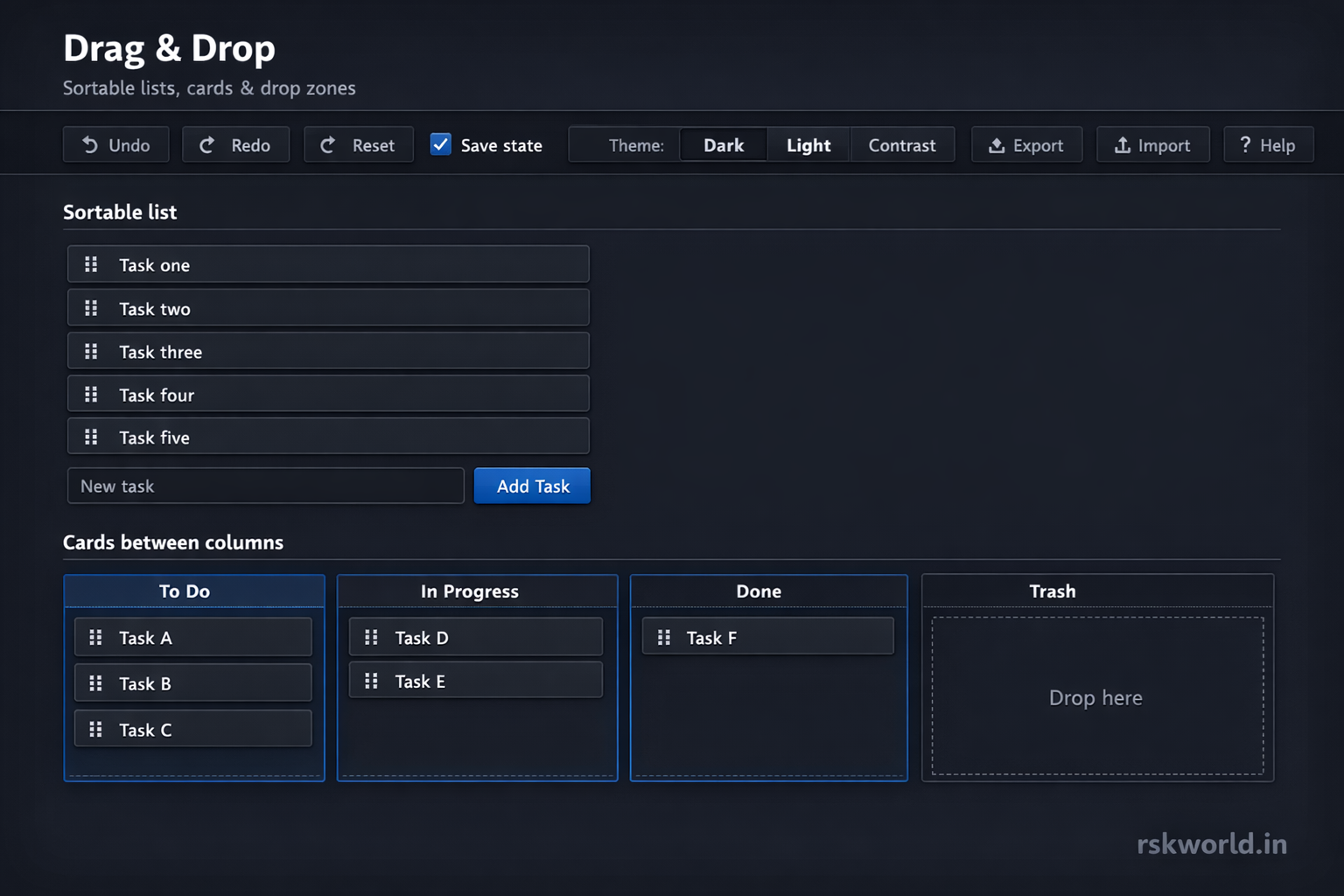 RSK World - Drag and Drop Interface | Sortable Lists, Kanban Cards ...